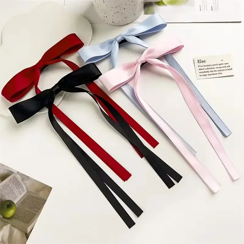Pinces à cheveux avec nœuds en ruban de Satin pour femmes, 4/6/8 pièces, coréen, longues queues de pampilles, ensemble de Barrettes à nœud papillon, épingle à cheveux, accessoires pour filles