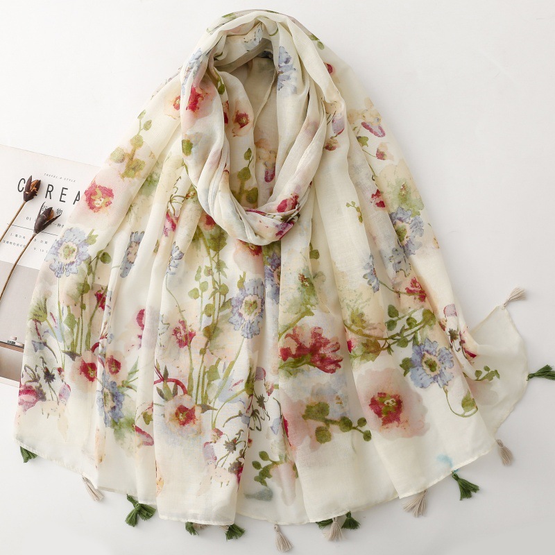 Écharpe de créateur pour femme 2026, imprimé cachemire, châles doux effet coton, hijabs oversize, bandeau de cou, foulard à pompons