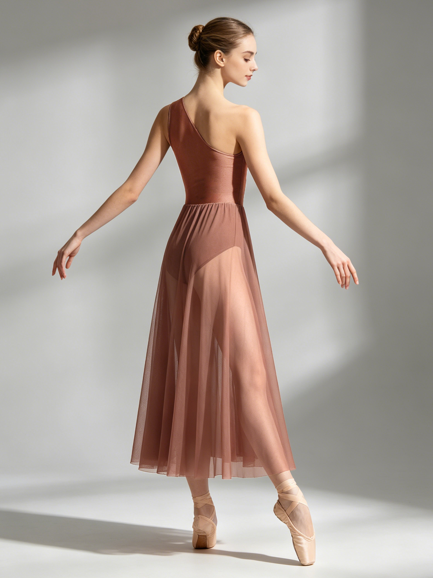Robe de danse de ballet pour femme, tenue de patinage artistique, justaucorps à strass sans manches asymétrique avec jupe fendue en maille