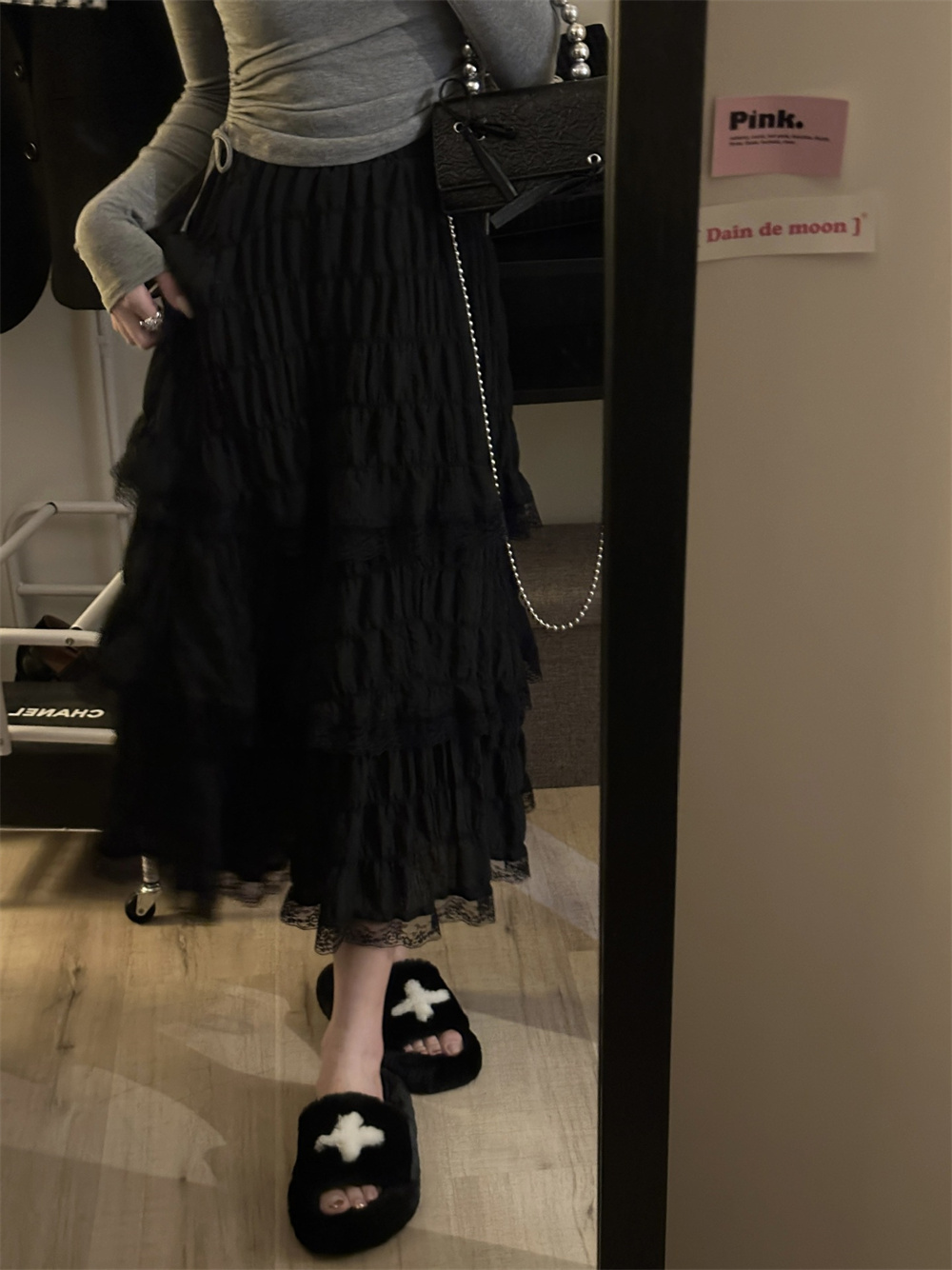 Valider ens-Jupe longue en dentelle au crochet pour femme, taille haute élastique, volants bas, jupes plissées, blanc, noir, mode coréenne, nouveau, été, 2024