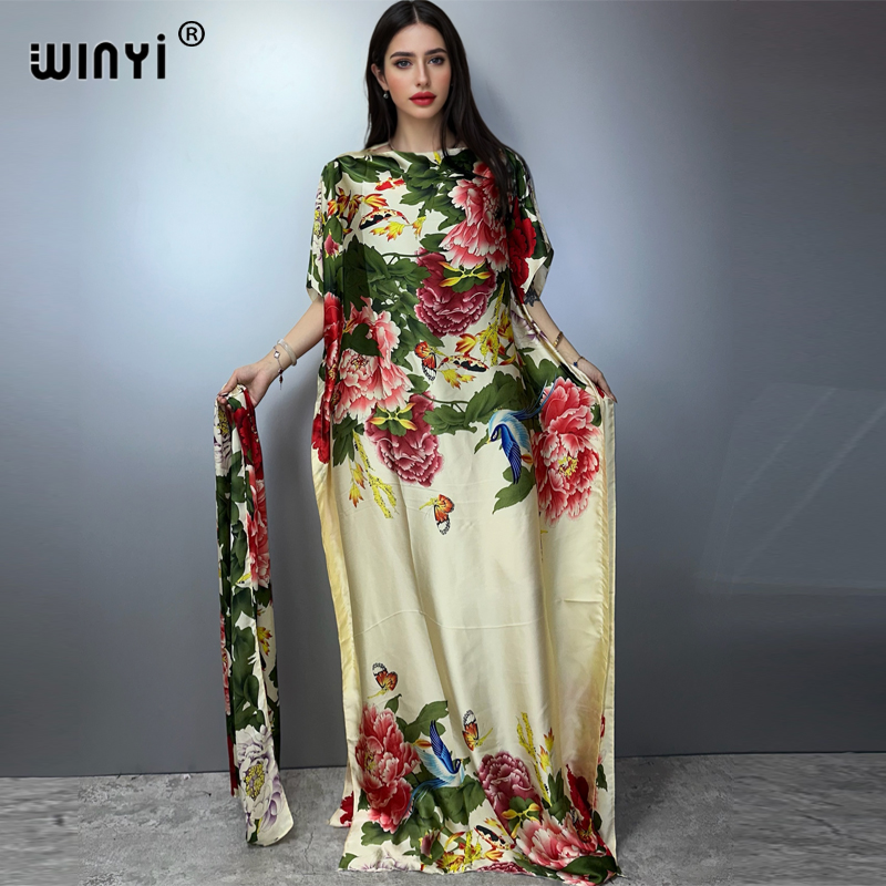 WINYI Robe traditionnelle africaine musulmane pour femme, Abaya Dubaï, Kaftan de luxe, Robe de soirée élégante, Robe longue maxi, Tenue de plage