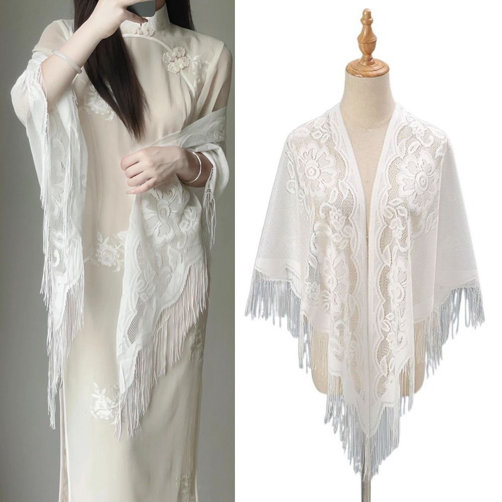 Cardigans à col en V patchwork de gland pour femmes, accessoires de mariage, châle creux à proximité, cape de Rhde soirée, châle en tulle, fête