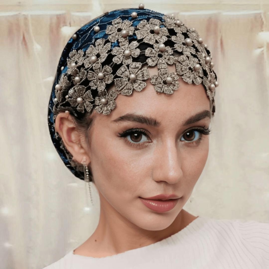 Femmes fleur Turban chapeau broderie perles musulman islamique tête enveloppement moyen-orient Turban doux extensible couvre-chef