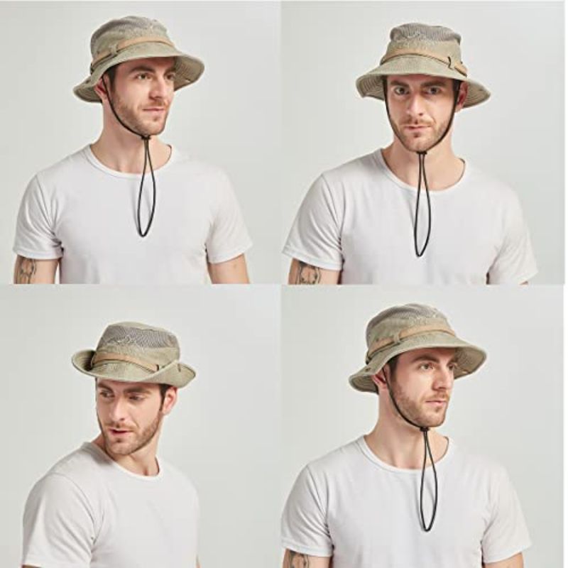 Chapeau de pêcheur classique pour hommes, couleur unie, avec maille respirante et tissu durable, protection solaire, chapeau à dessus plat, chapeau de pêcheur touristique