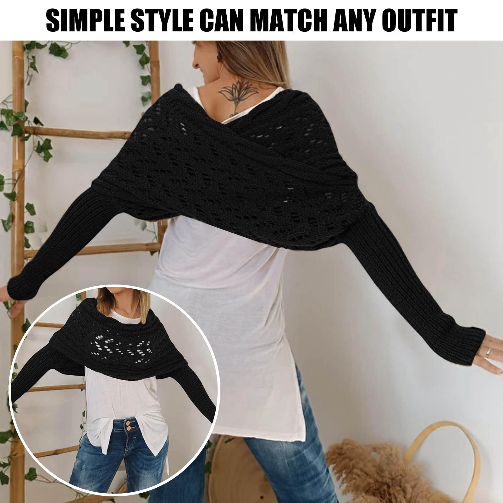 Écharpe avec manches pour femmes, châle enveloppant, câble tricoté au Crochet, écharpe multifonctionnelle, pulls avec manches