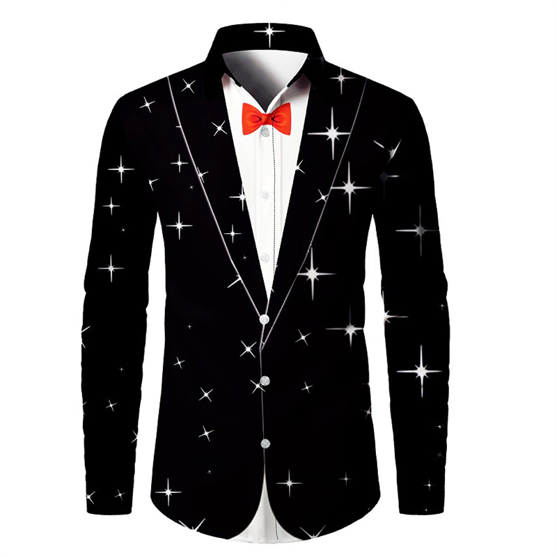 Chemise de costume pour homme, mode de fête, nouveau design personnalisé noir et blanc avec revers, matière douce et confortable de haute qualité