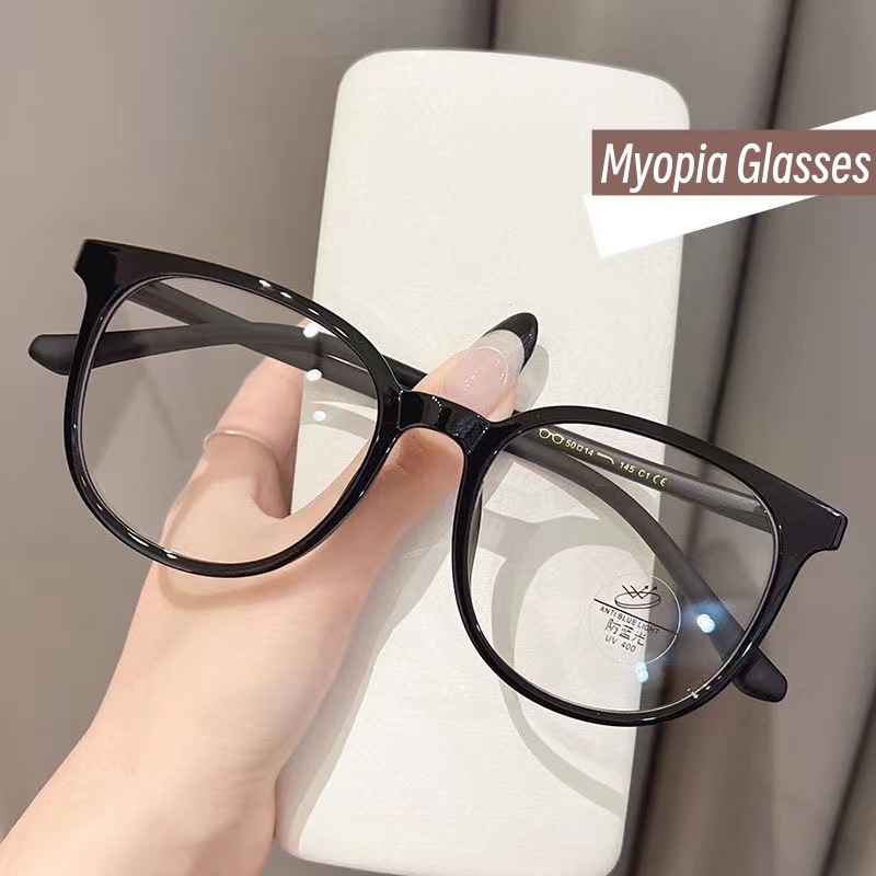 Lunettes de myopie surdimensionnées ultra légères de luxe pour dames, monture ronde transparente, lunettes de vue de près 0-1.0-1.5-2.0-2.5-3.0-3.5-4.0