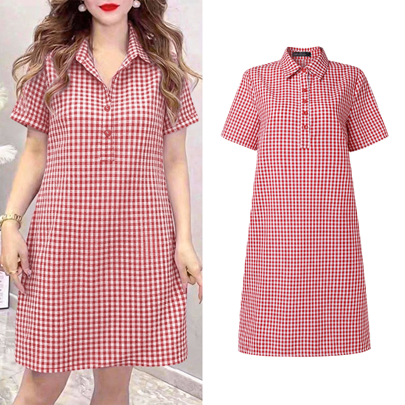 Robe minimaliste à carreaux pour femmes, col rabattu, manches courtes, demi-boutons, longueur aux genoux, robe chemise décontractée ZANZEA