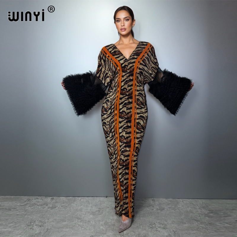 Robe longue plissée ajustée WINYI pour femme, style caftan Abaya Dubaï, tenue de soirée de luxe, mode musulmane pour la plage et les vacances