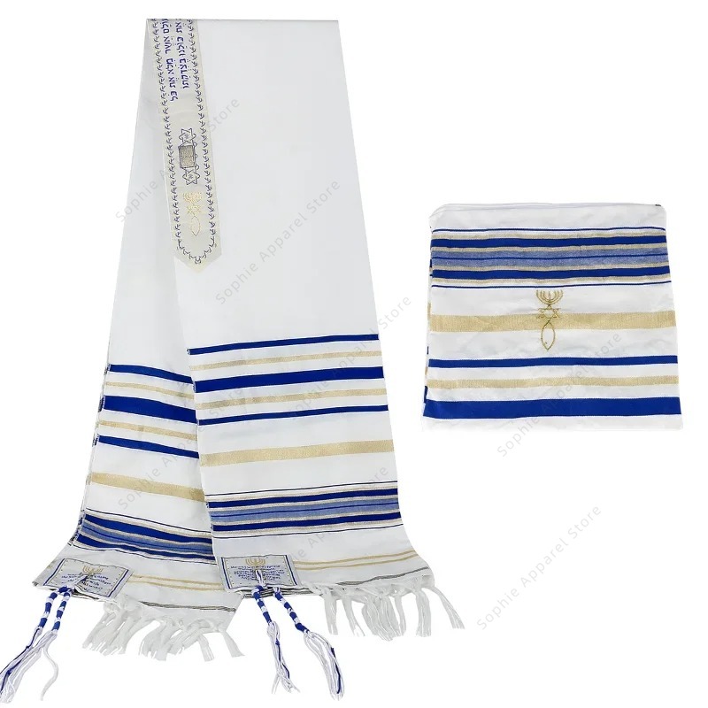 Châle de prière Tallit pour hommes et femmes, foulard religieux, juif, chrétien, bleu, Talit, avec sac Tzitzit Talis Tallis