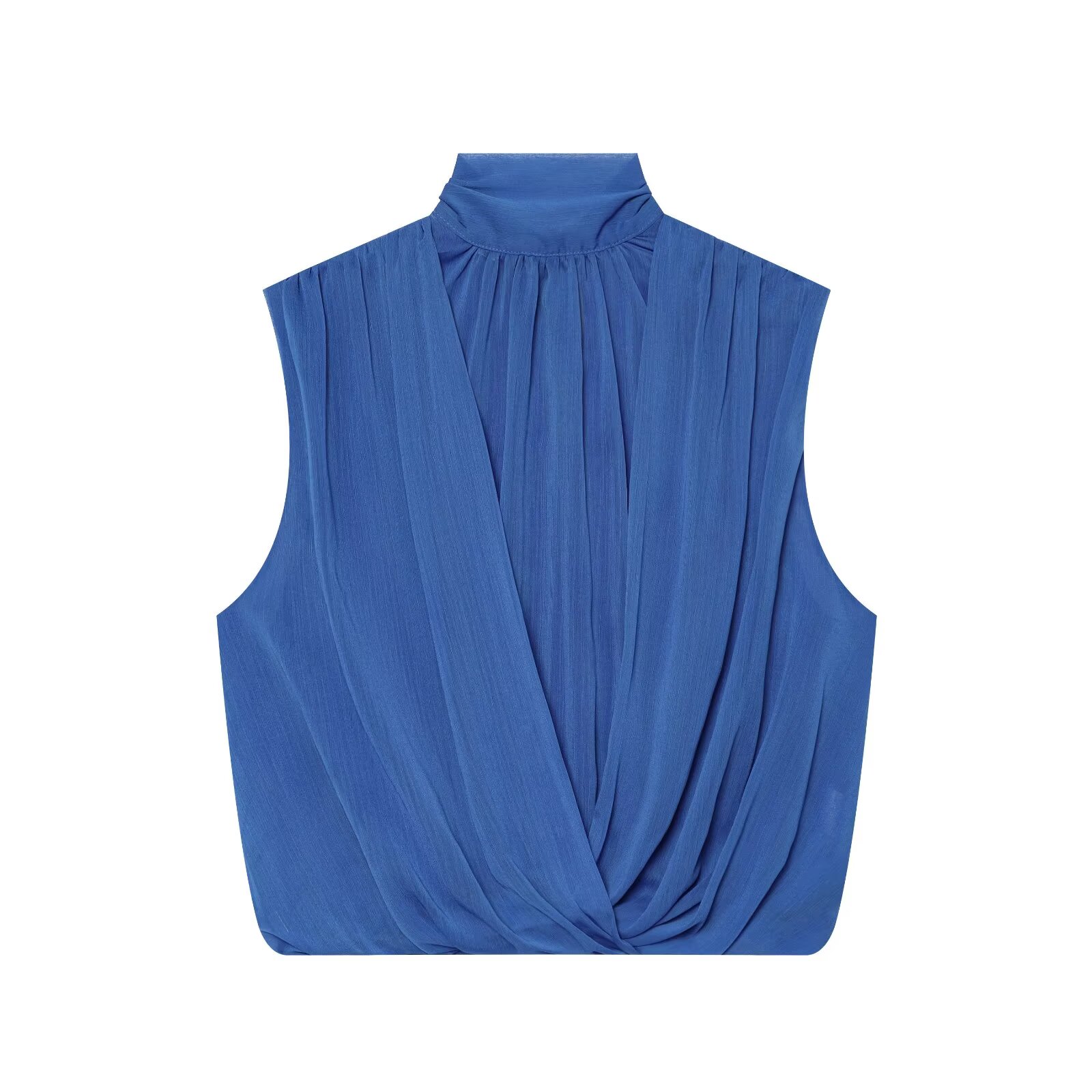 BSAY 2026 Nouvelle Blouse Sans Manches à Col Montant pour Femme, Débardeur Élégant à Col en V avec Torsion Frontale et Plis au Dos, Idéal pour l'Été et les Tenues Décontractées