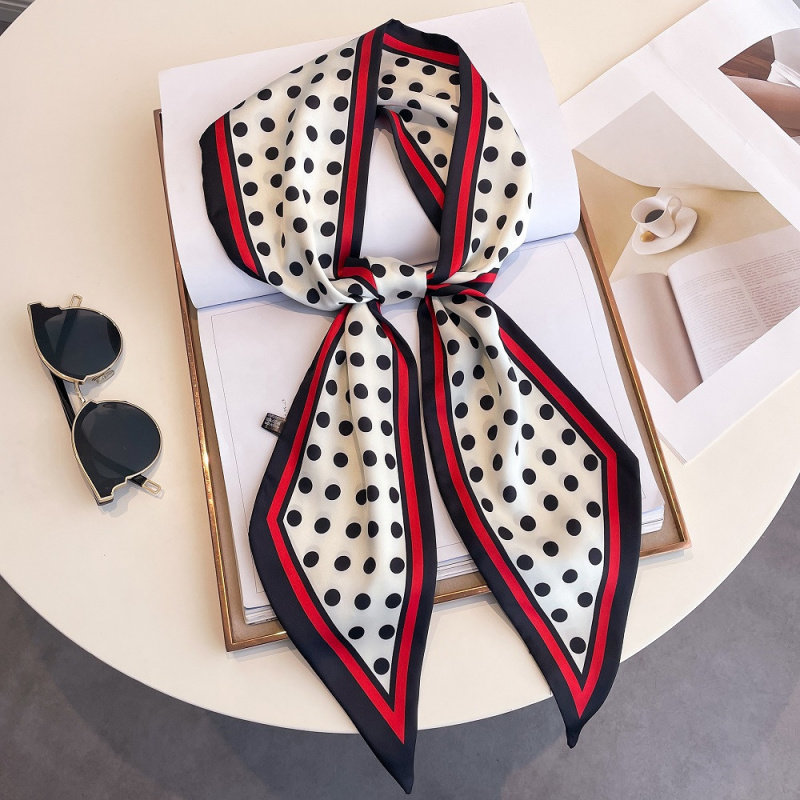 Nouvelle écharpe longue fine et étroite pour femme, écharpe d'affaires double couche en fausse soie, accessoire pour cheveux printemps-été