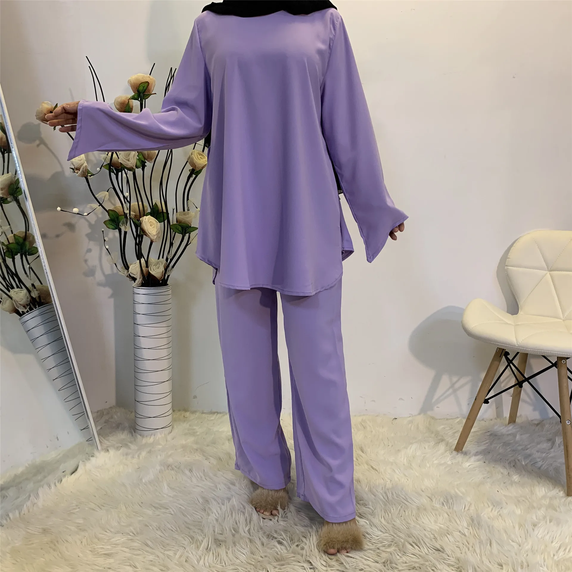Abaya-Robe Deux Pièces pour Femme Musulmane, Kimono Turc, Pantalon en Y, Hijab, Caftan de Dubaï, Kaftan, Vêtements Islamiques à la Mode