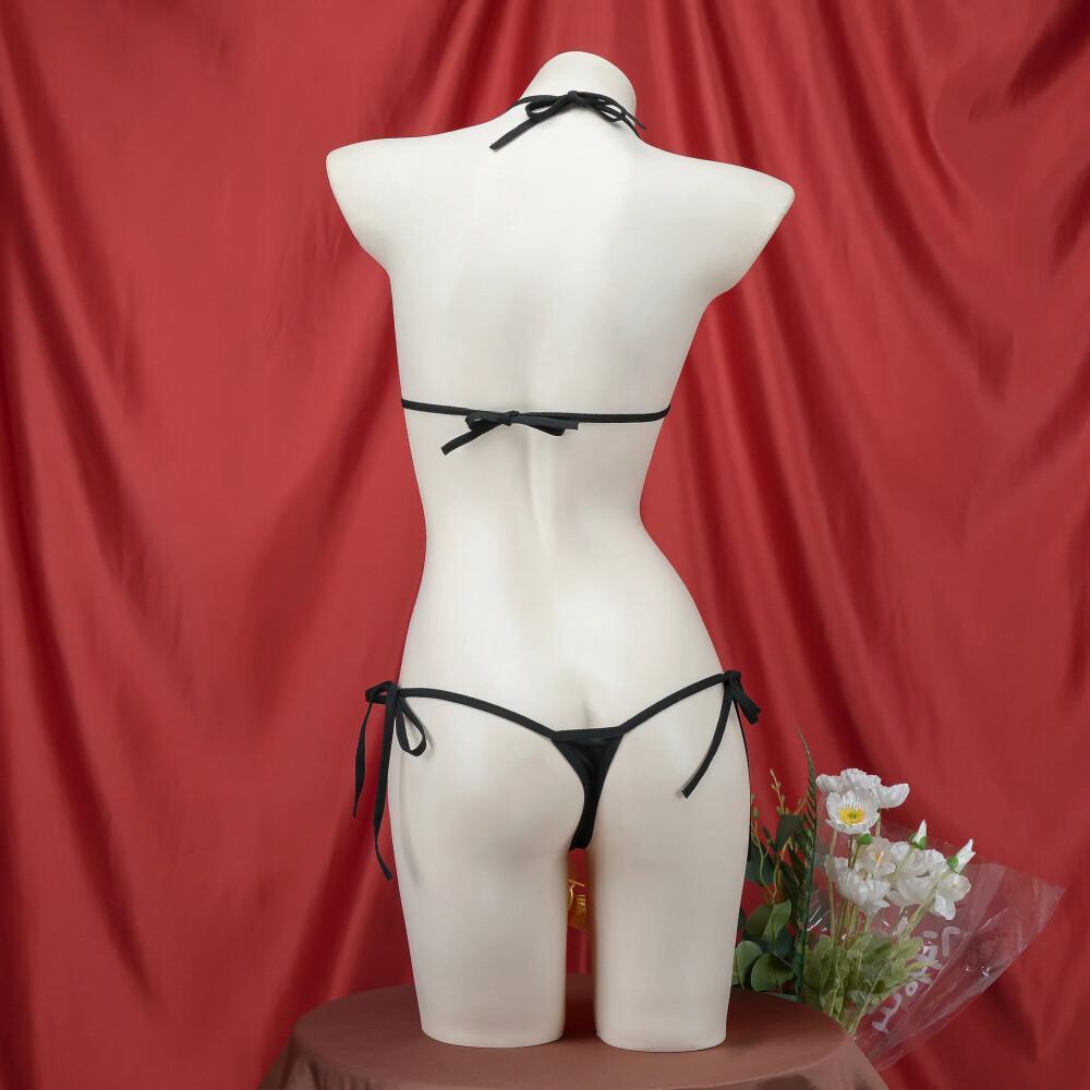 Ensemble bikini imprimé patte de chat Kawaii japonais pour femme, soutien-gorge trois points et culotte, mini maillot de bain