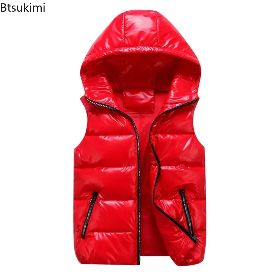 Mode classique gilet à capuche hommes/femmes/enfant automne hiver épaissir chaud coton rembourré gilet veste en plein air décontracté brillant gilet