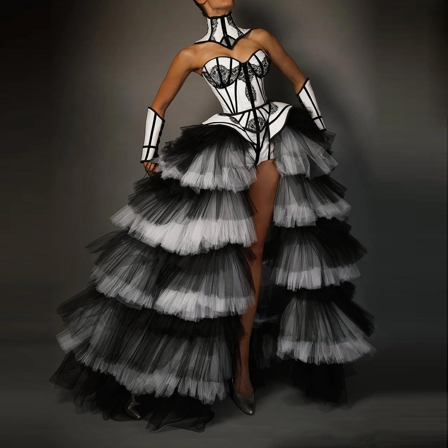 La chapelle fenêtre Tulle noir et blanc surjupe Train détachable taille élastique à plusieurs niveaux maille bouffante jupe amovible femmes superposition