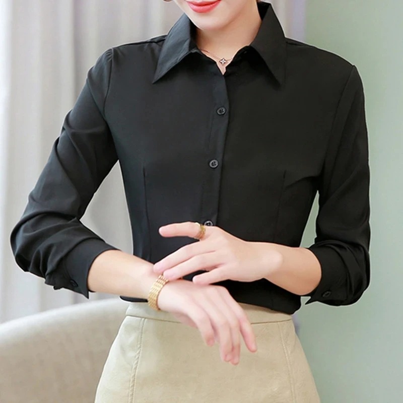 Femmes élégantes chemises femme chemise blanche à manches longues Blouse bureau dame affaires rose chemises bouton solide femmes travail Blouses hauts
