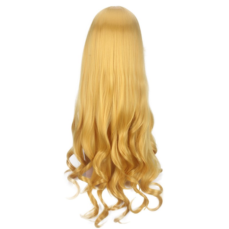 Perruque de cosplay longue et ondulée dorée de 80 cm pour femmes, accessoires de fête d'Halloween et de carnaval, cheveux synthétiques résistants à la chaleur