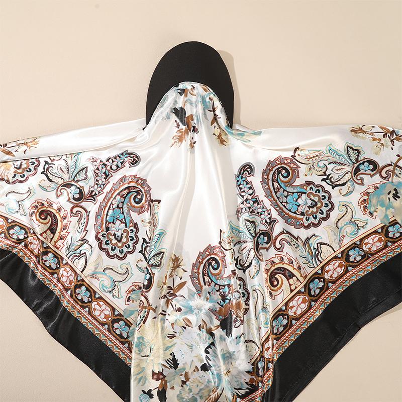 Chapeau foulard en soie satinée pour vacances, avec bord imprimé, chapeau de soleil et bandeau, écharpe carrée élégante 2 en 1