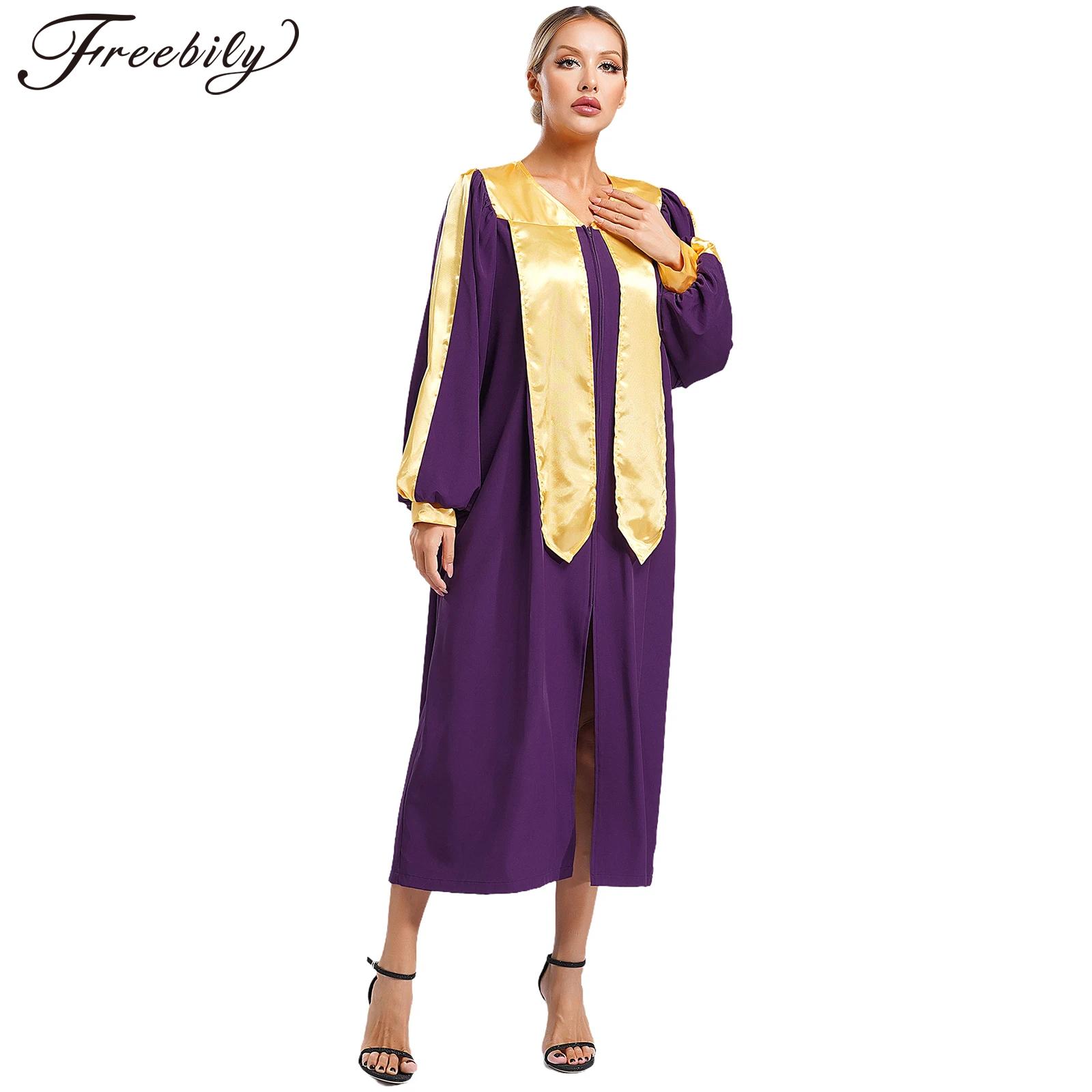 Robe de Chorale d'Église pour Femmes et Hommes, Costume de Pasteur à Thème Halloween, Robe Longue à Manches Longues avec Fermeture Éclair pour Culte Liturgique, Prière et Louange