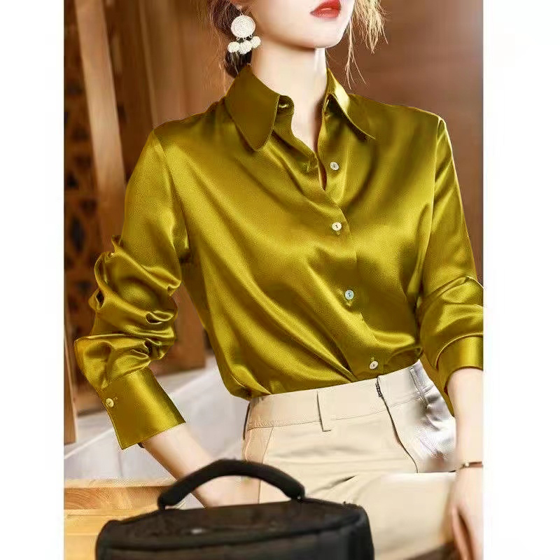 Chemise en satin à manches longues pour femmes, chemises élégantes décontractées, chemisiers de bureau, vêtements féminins minces, tendance de la mode estivale, 2024