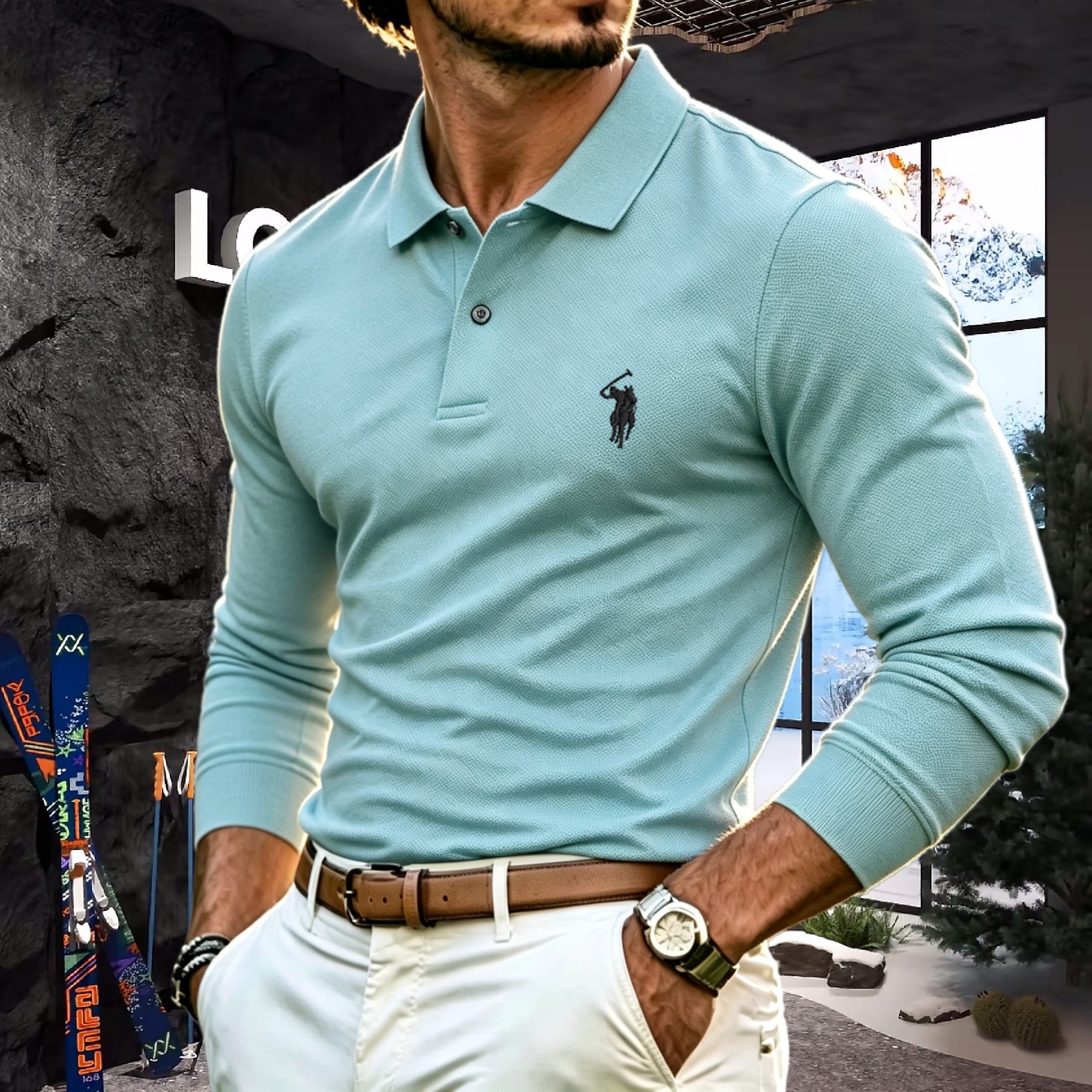 Polo à manches longues pour homme, 100% coton pur, marque haut de gamme, automne-hiver, broderie de luxe, haut de golf tendance, t-shirt décontracté