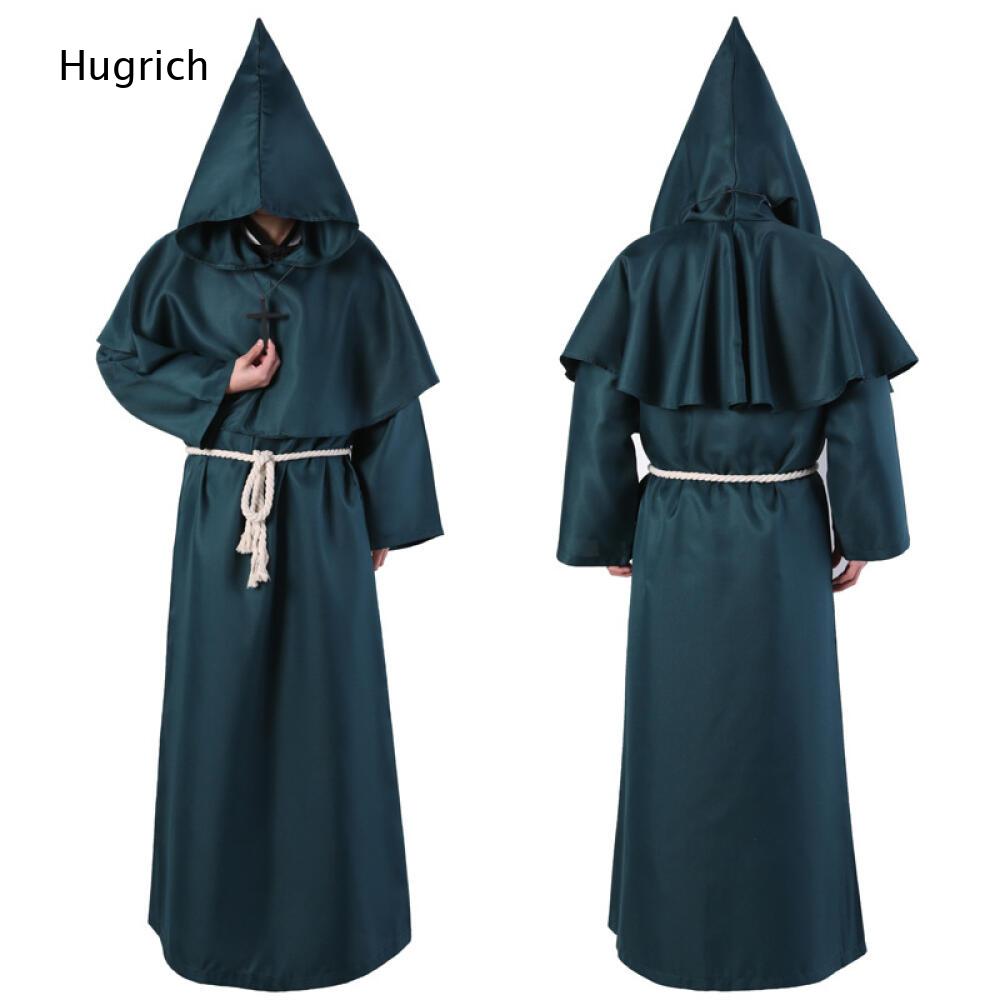 Robe longue de moine à capuche unie, ample, à manches larges, avec ceinture, tenue de prêtre pour Halloween, cosplay et événements à thème