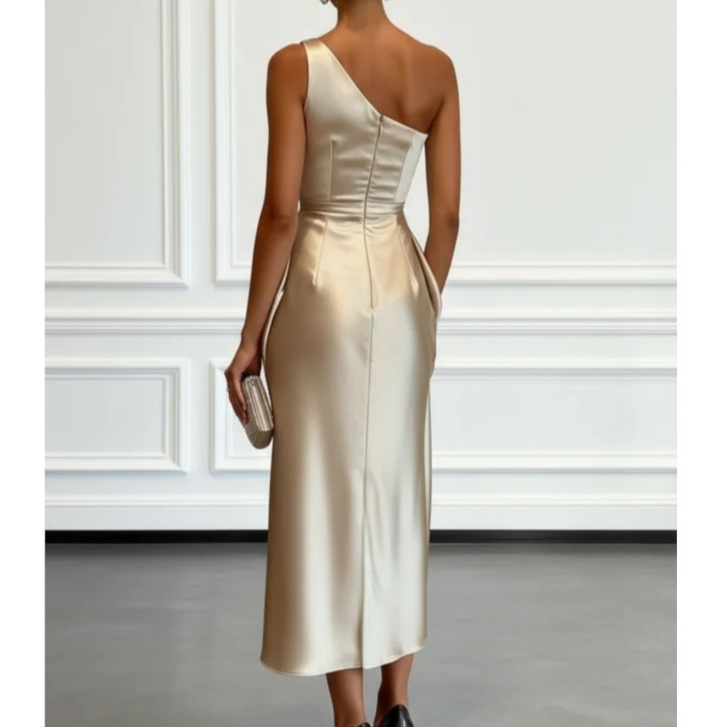 Nouvelle Robe de Soirée Plissée en Satin Haut de Gamme Sans Manches pour Femme, Modèle Sexy et Tendance pour l'Été 2026