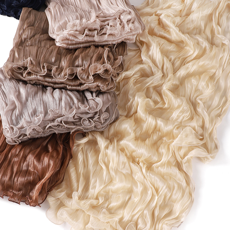 Hijabs à bords ondulés pour femmes, couleur unie, foulard léger froissé, écharpe douce et extensible, châle respirant, turban hijab pour femmes