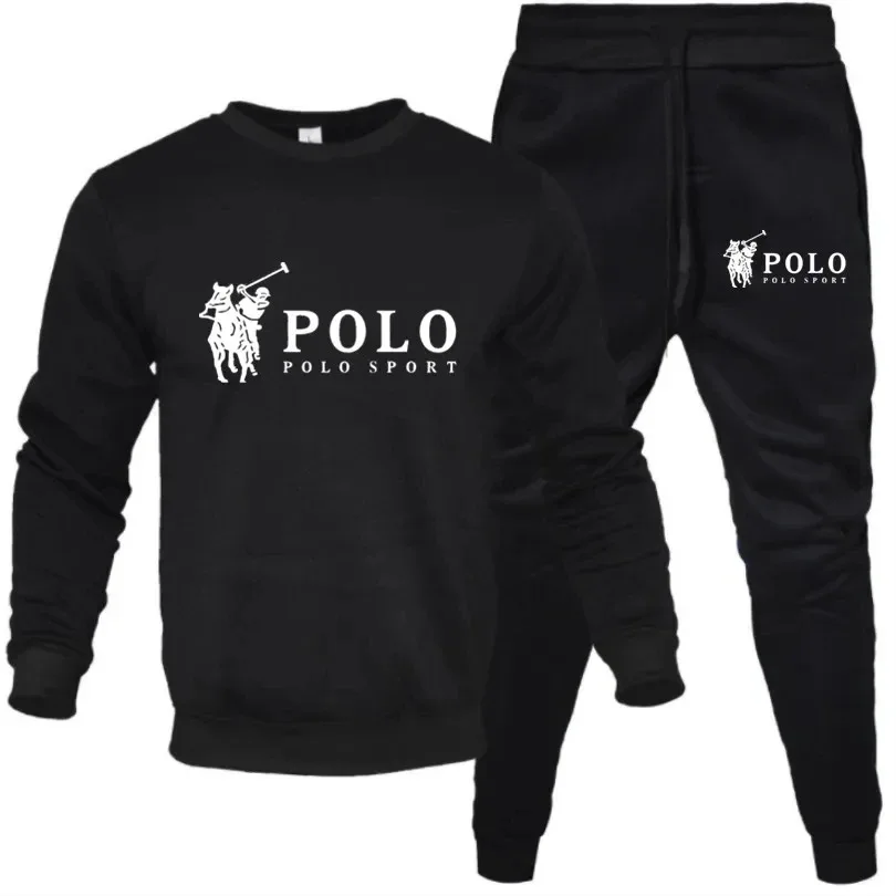Ensemble de survêtement sportif pour homme en 2 pièces - Sweat-shirt à col rond noir et pantalon de jogging - Vêtements de sport décontractés - Survêtement sportif élégant