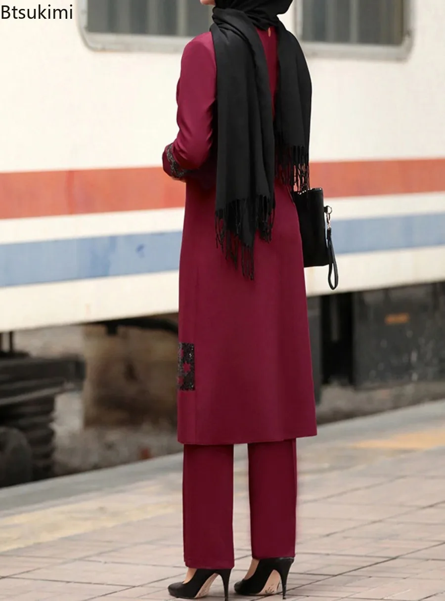 Robe Abaya élégante pour femmes musulmanes, ensembles de 2 pièces, moyen-orient, vêtements islamiques, ramadan Eid Mubarek, dubaï