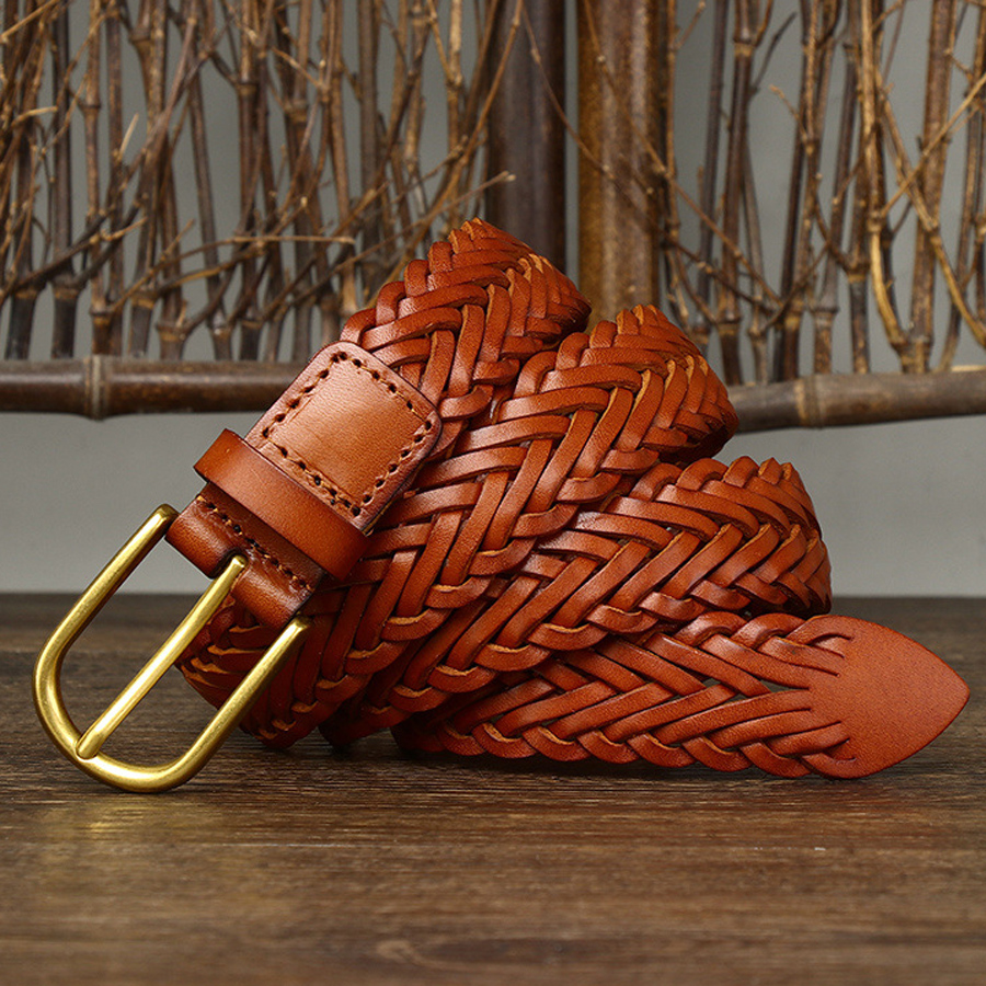 Ceinture tissée unisexe de styliste pour femmes et hommes, 3CM, pleine fleur, en cuir véritable, respirante, pour Jeans