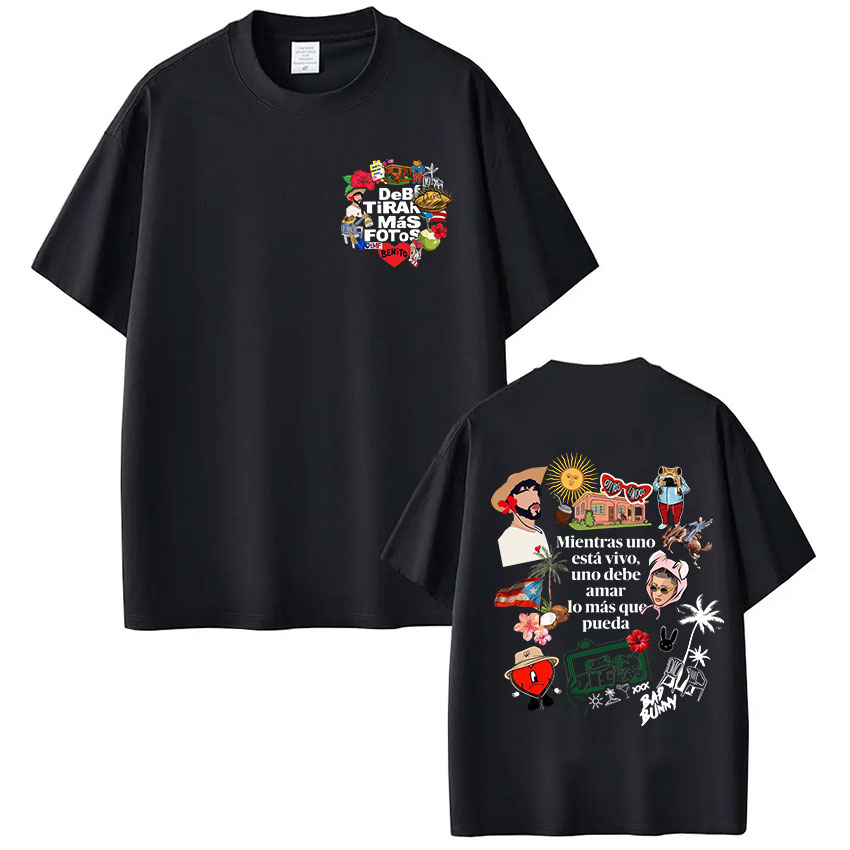 T-shirt Rapper Bad Bunny Debi Tirar Mas Fotos DTMF, vêtements pour hommes et femmes, mode Hip Hop, T-shirt surdimensionné décontracté en coton