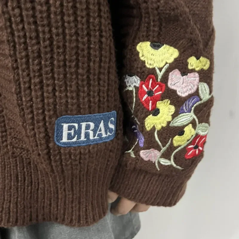 2025 grande taille Eras Cardigan pour femmes automne hiver fleur brodé pull tricoté Y2k fille Vintage mode Cardigans hauts