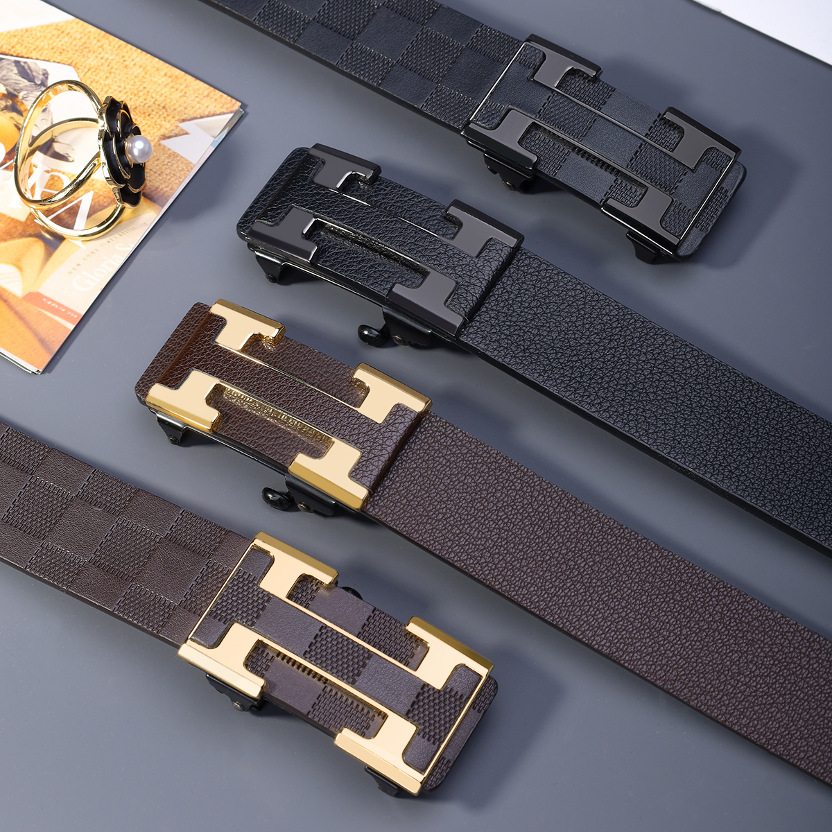 Ceinture de travail élégante pour homme avec boucle automatique en métal, durable, idéale pour un usage quotidien, choix de cadeau parfait