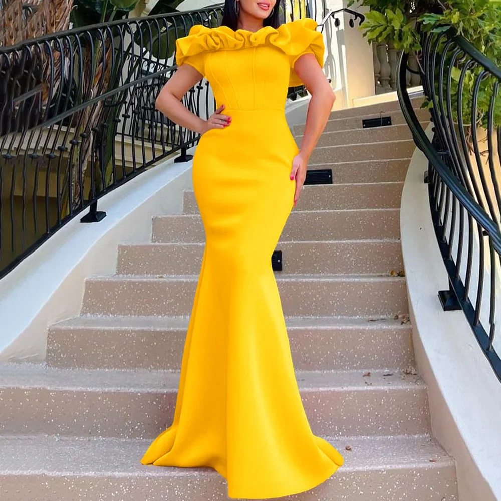 Robe sirène à manches courtes pour femmes, robe longue élégante, longueur au sol, robe de soirée d'anniversaire féminine, robe de luxe