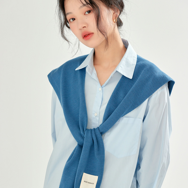 Châle tricoté coréen pour femme, chemisier, épaules, faux col, Cape nouée, écharpe de protection du cou, couleur unie, automne hiver