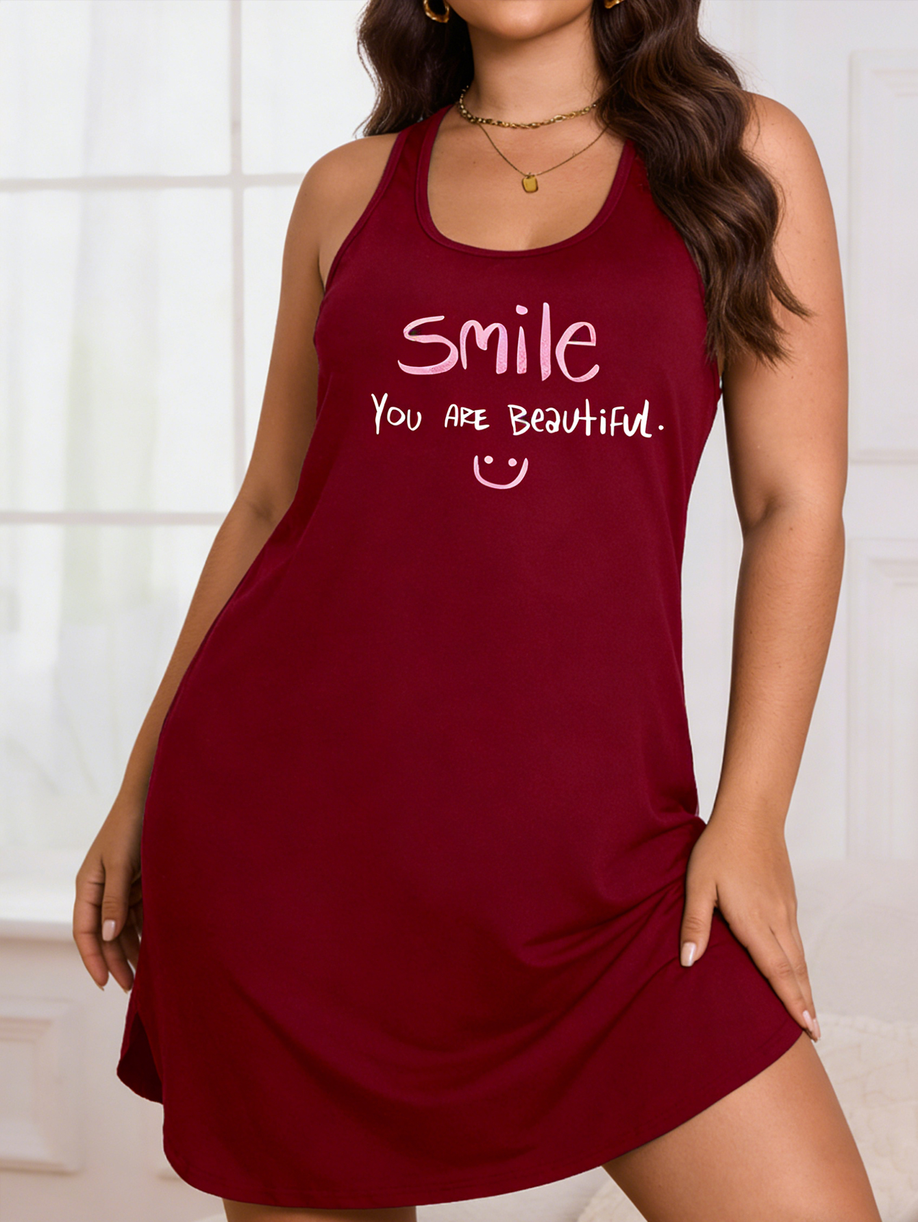 Robe chemisier grande taille pour femme, motif géométrique extensible et doux - Style décontracté à col rond pour l'été, lavable en machine, confortable
