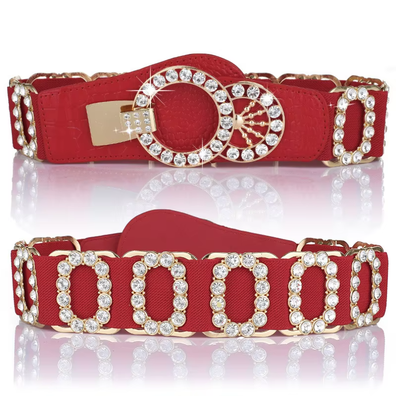 Ceinture pour femme, ceinture décorative pour femme, ceinture élastique à la mode avec incrustation de diamants, ceinture élastique, ceinture élargie