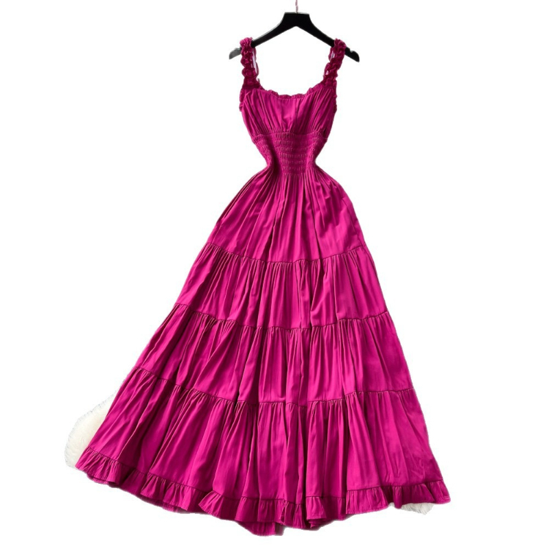 Robe longue femme style A-line, col en V, sans manches, à volants, coupe ajustée, élégante, style Y2K streetwear, pour soirée, travail, été