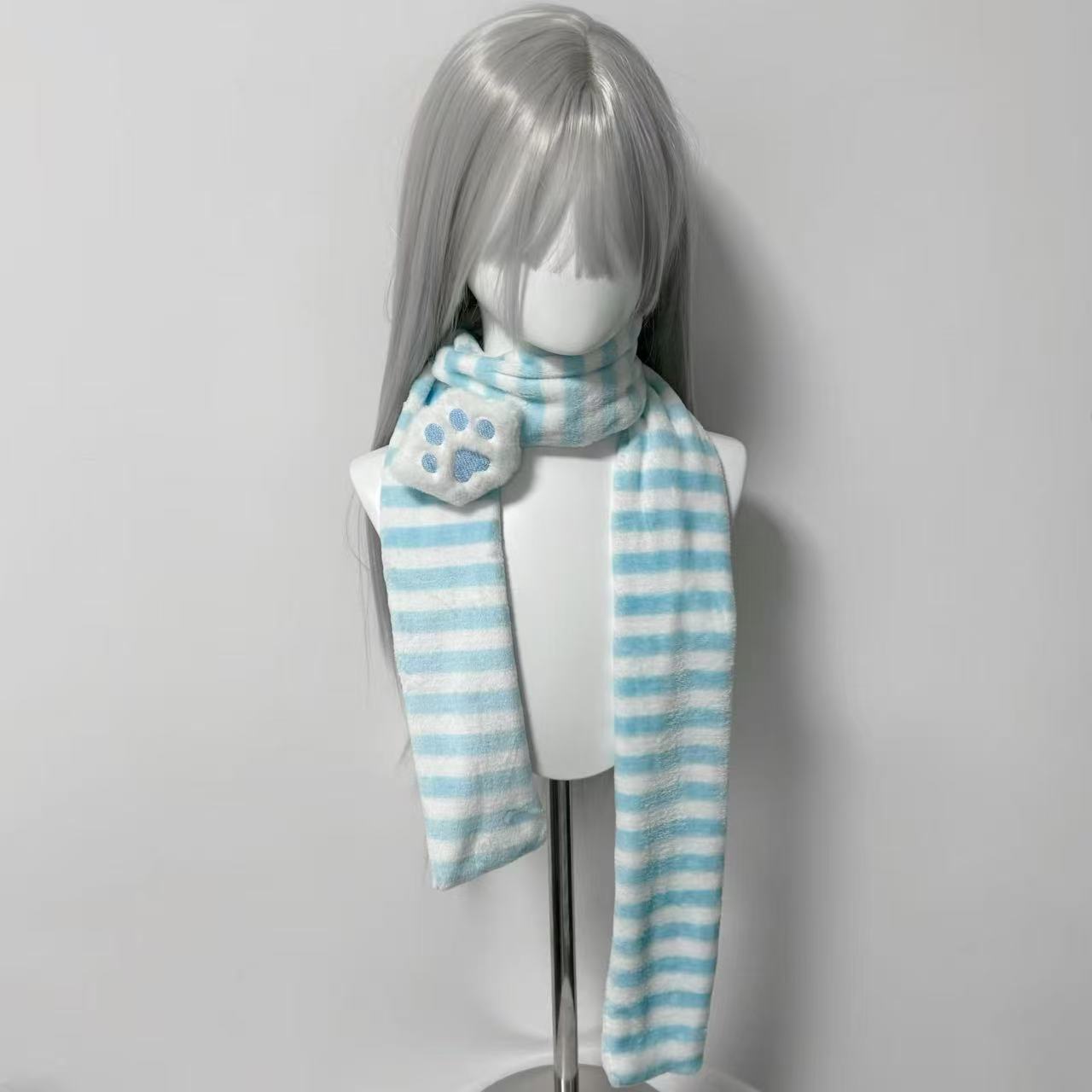 Écharpe Kawaii à motif patte de chat, rayée, style Y2K, pour l'automne et l'hiver, mignonne et chaude, accessoires de subculture