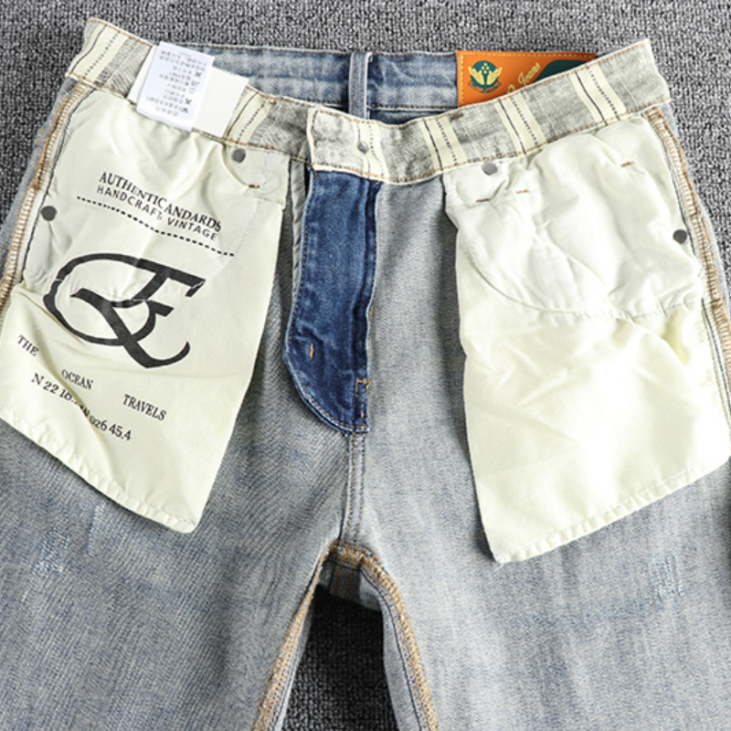 Jean Délavé Bleu Clair pour Homme, Vêtement Blanc au Sol, Marque de Mode Américaine, Petite Jambe Droite, Rétro, Décontracté, pour Jeunes, Nouvelle Collection Printemps