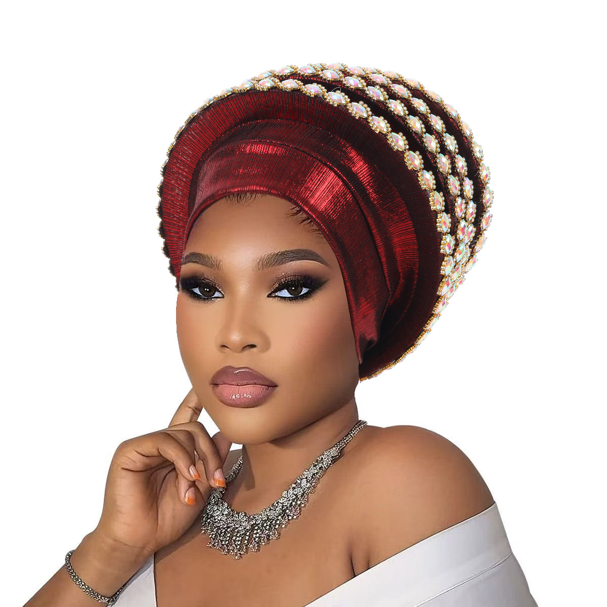 Chapeaux de soirée élégants pour femmes, pour mariage africain, été et automne, couleur unie, avec diamants, turbans africains pour femmes