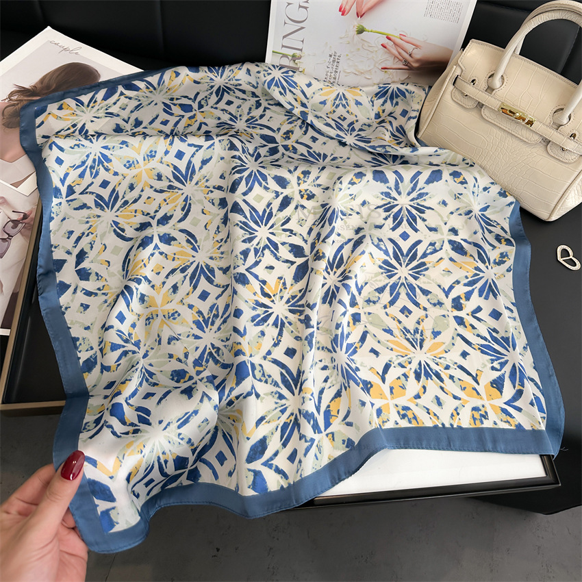Foulard carré imprimé pied-de-poule d'inspiration Vintage, écharpe de cou fine et lisse en Satin doux, foulard de protection solaire pour femmes