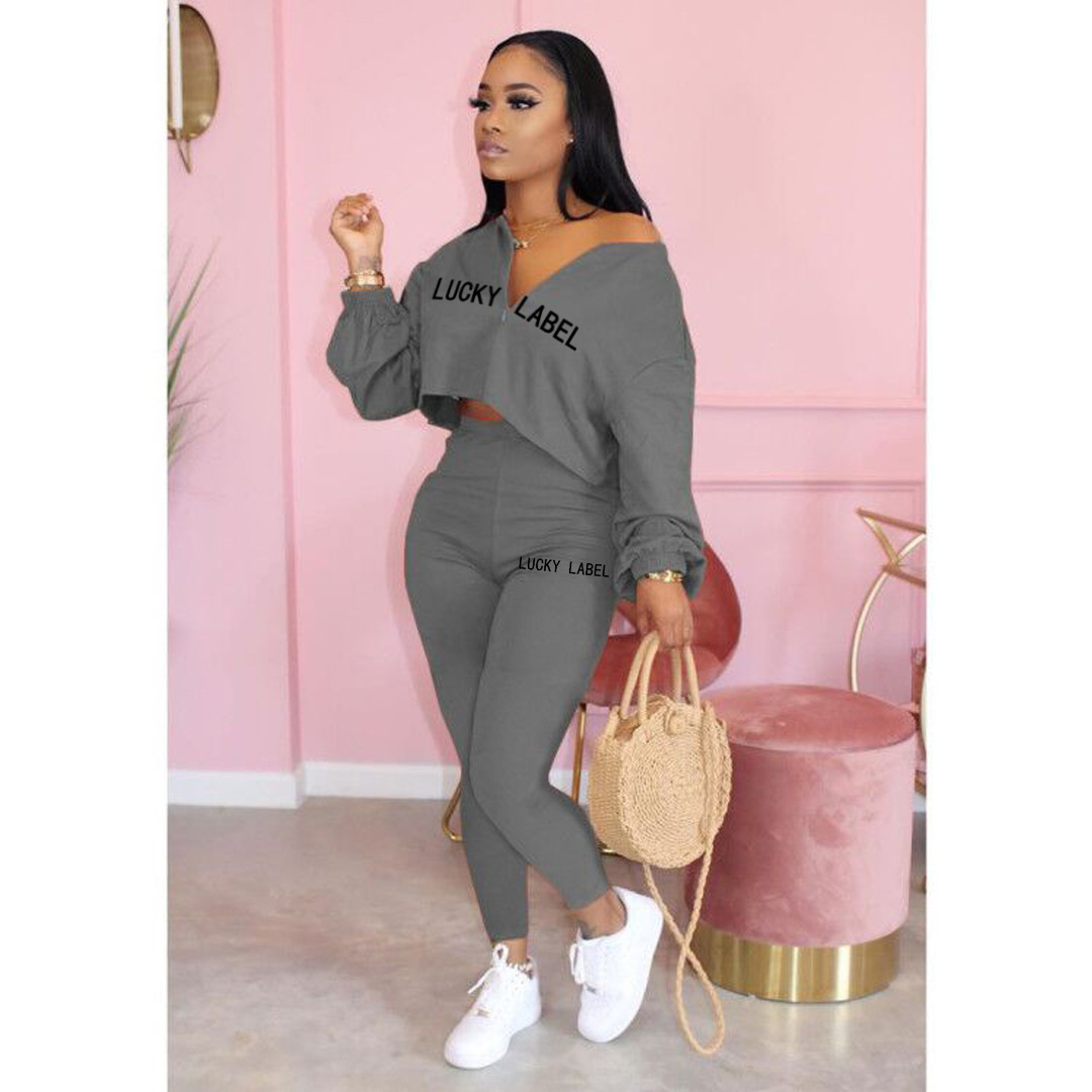 Vêtements de détente décontractés à taille élastique pour femmes, vêtements d'automne, impression de lettres, mode féminine, manches longues, ensemble de 2 pièces, nouveauté, 2021