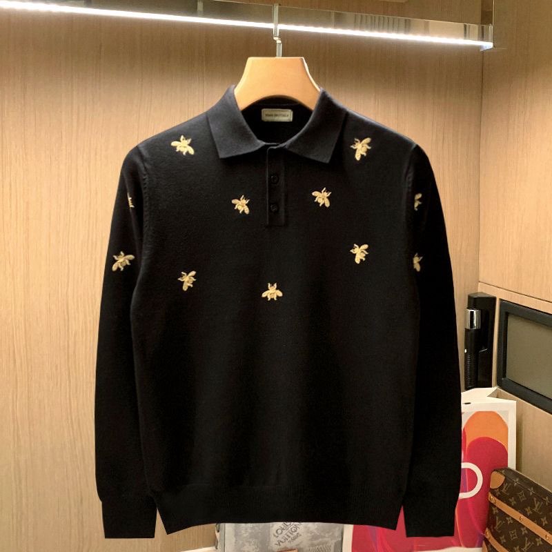 Pull tricoté en forme d'abeille brodée pour hommes