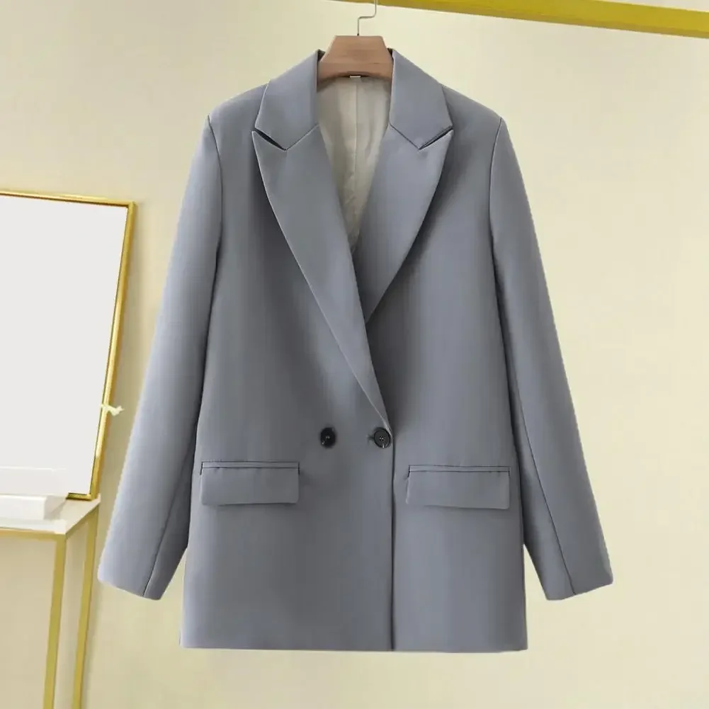 Manteau de costume élégant pour femmes, manteau de costume de printemps avec revers, manches longues, poches à rabat, fermeture à Double boutonnage pour les affaires