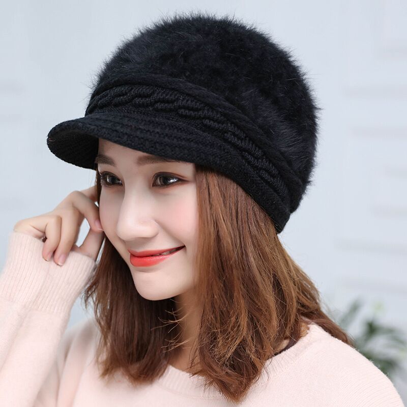 Chapeau femmes hiver coréen lapin cheveux chapeau nouveau hiver canard langue chapeau épaissi chaud tricoté chapeau