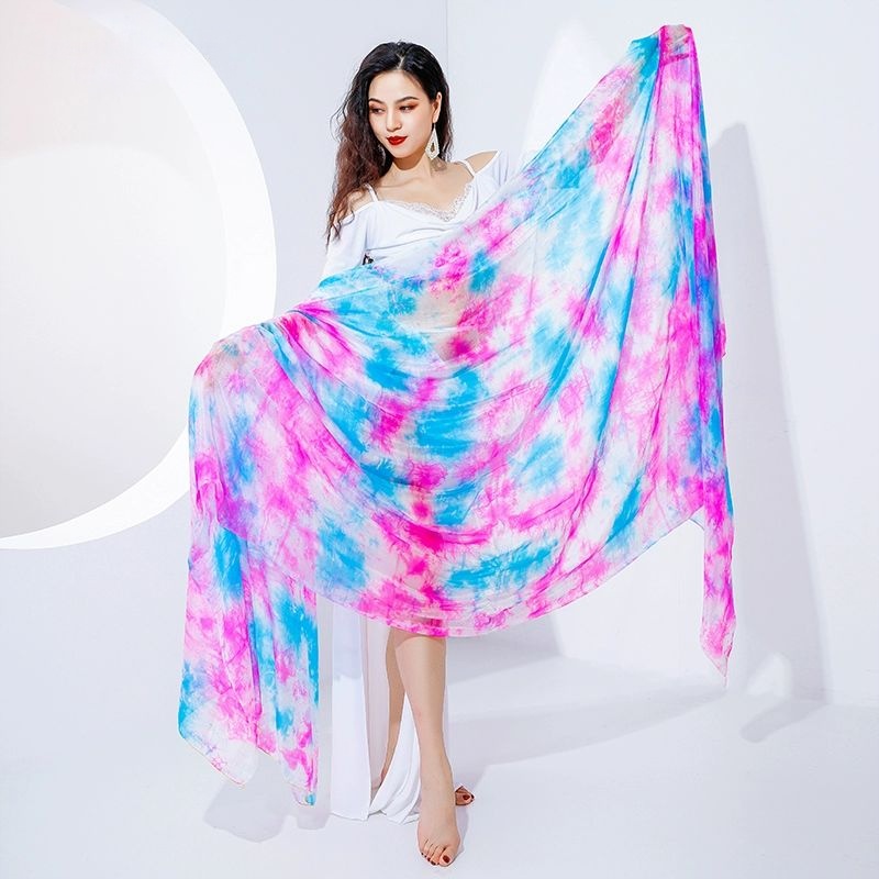 Mejance cravate colorant Texture légère voile de soie châle Performance danse du ventre écharpe femmes Costume accessoire ouverture danse voiles 250 cm