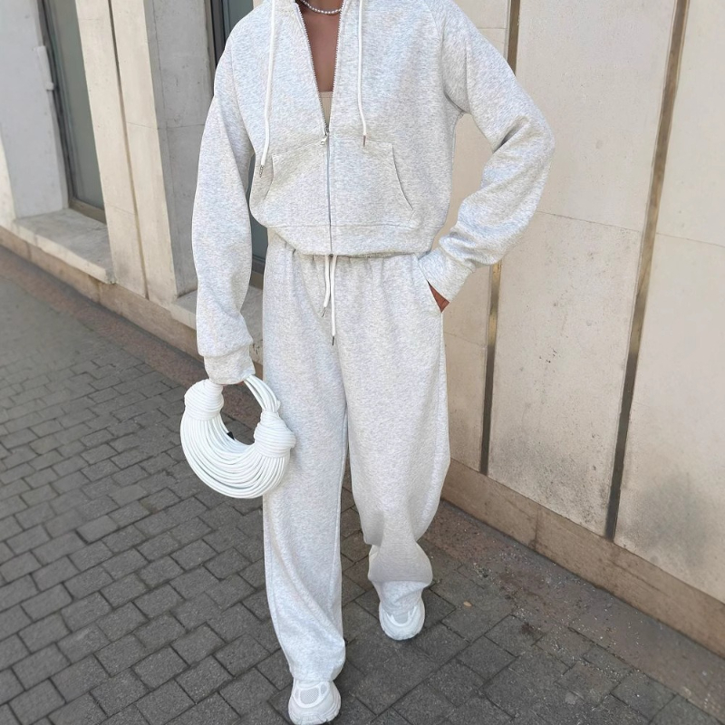 Costume de sport de loisirs, couleur unie, manches longues, fermeture éclair, manteau à capuche, pantalon à lacets, costume deux pièces pour femmes